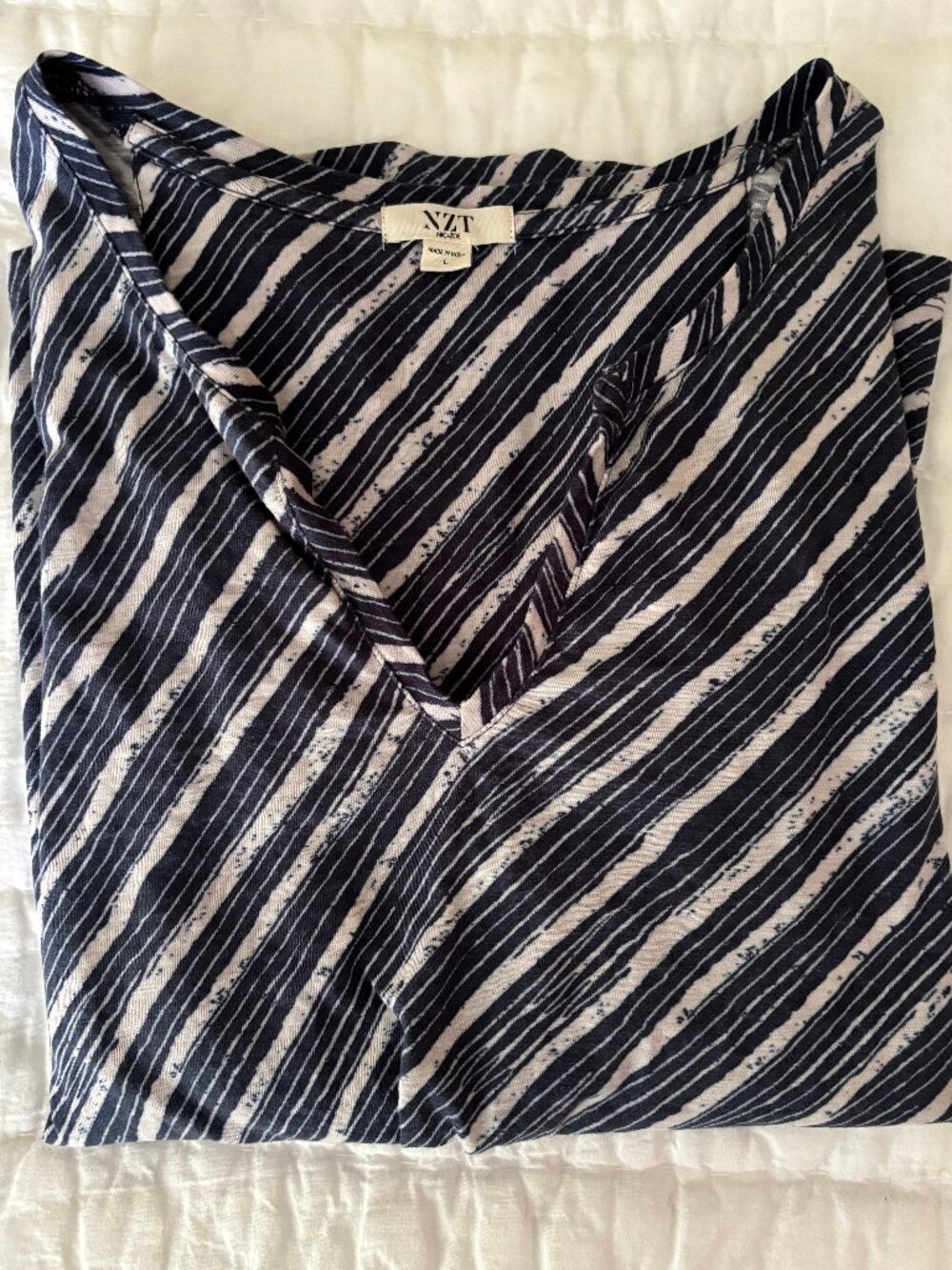 Nic + Zoe Elbow Sleeve Striped Cotton Top Size Large